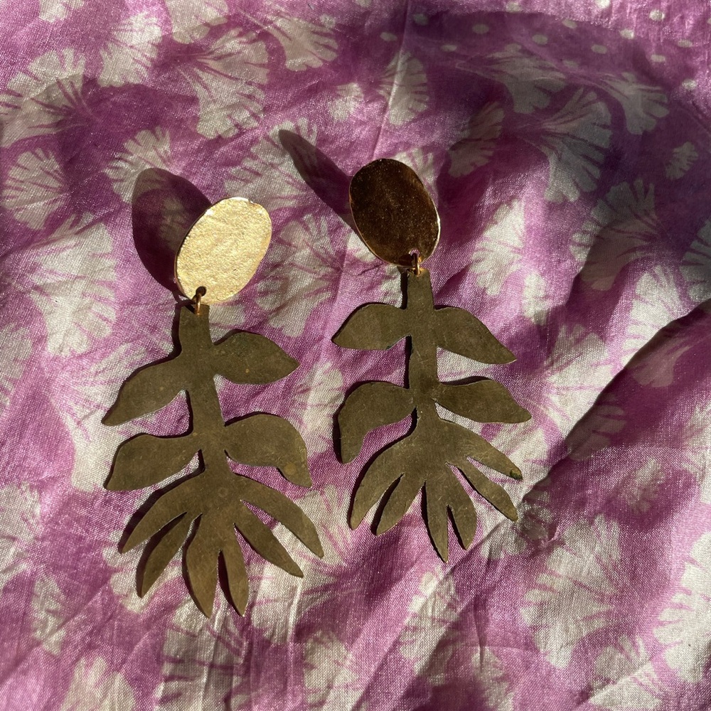Brass alchemilla stud earrings ~ handmade in California